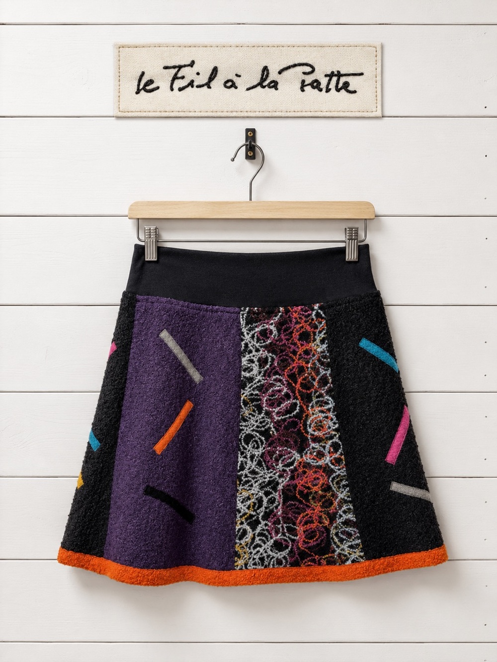 Le Fil à la Patte Patchwork Wool Skirt – Size 36 -38